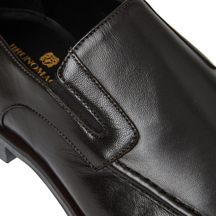 Bruno Magli Raging Men’s Brown Leather Slip-On Shoe Close Up - Mondo Uomo