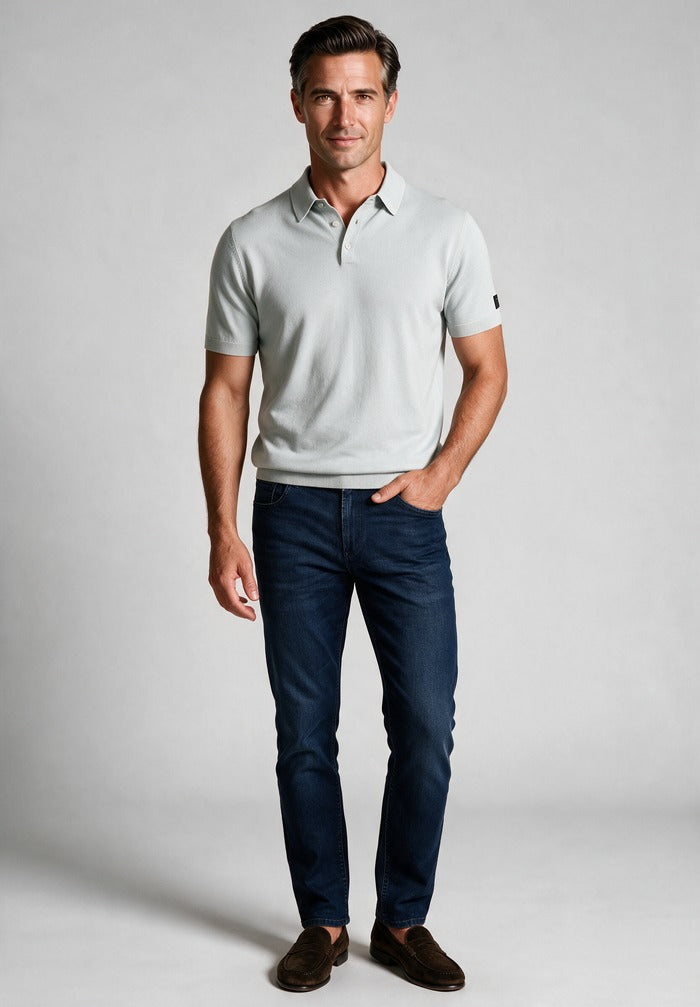 Paul and Shark Short Sleeve Polo Aqua — worn with denim