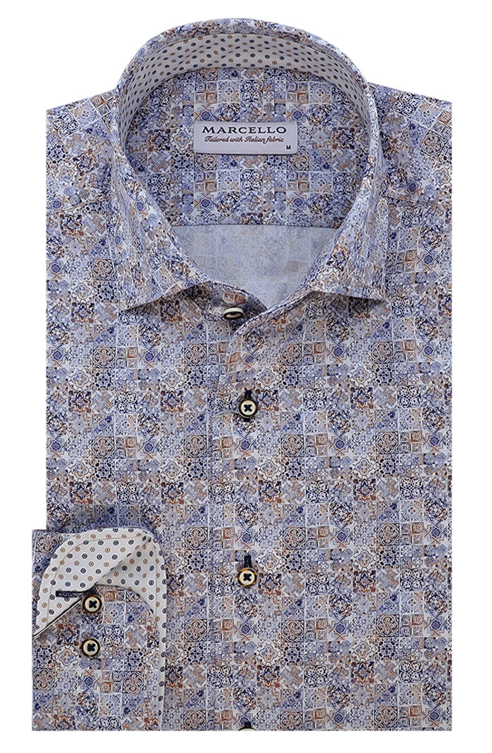 Marcello Men's Long Sleeve Shirt in Multicolor - Mondo Uomo