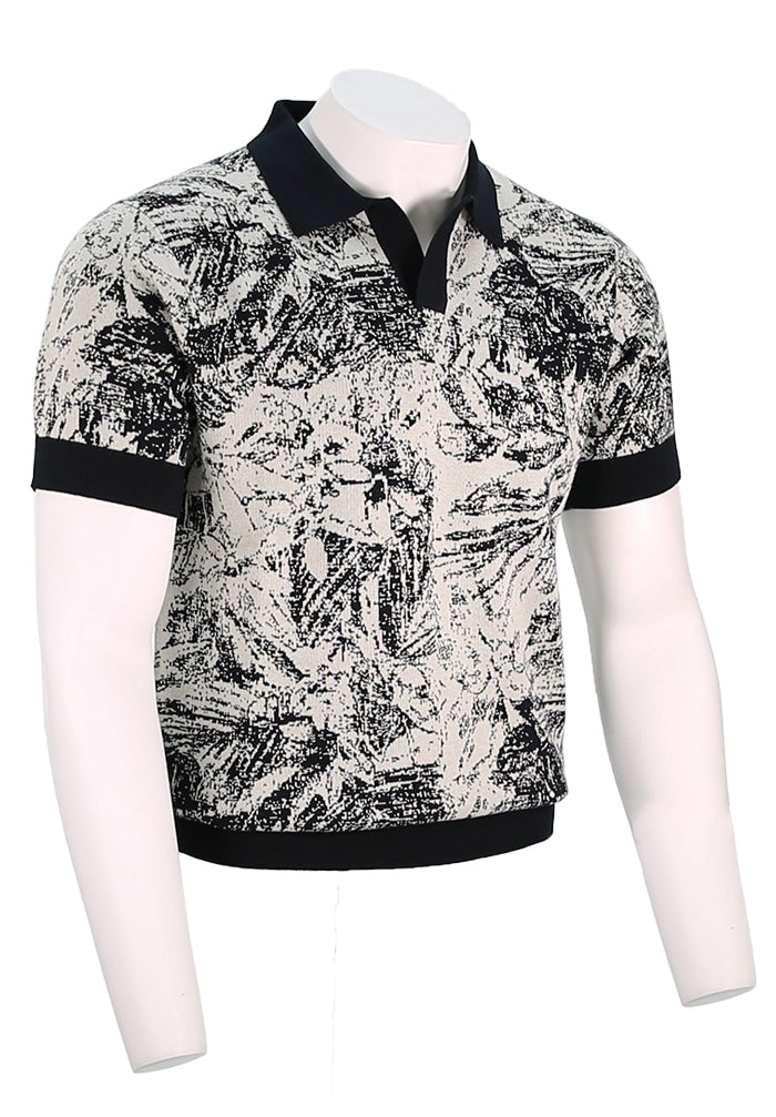 Rodd and Gunn Men's Johnny Collar Bowlers Creek Knit In Black And White Side View EP1111