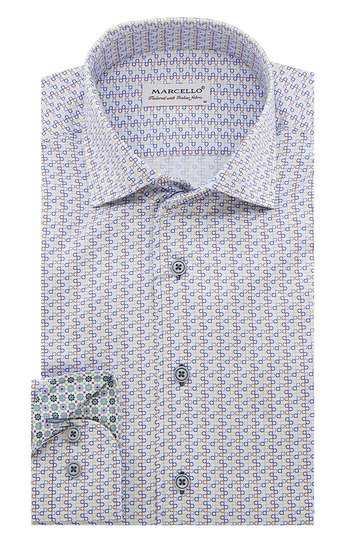 Marcello Multi-Color Geometric Long Sleeve Shirt - Designer Men's Dress Shirt