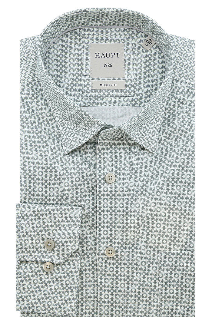 Haupt Men's Subtle Green Patterned Long Sleeve Shirt - Mondo Uomo Fne Menswear