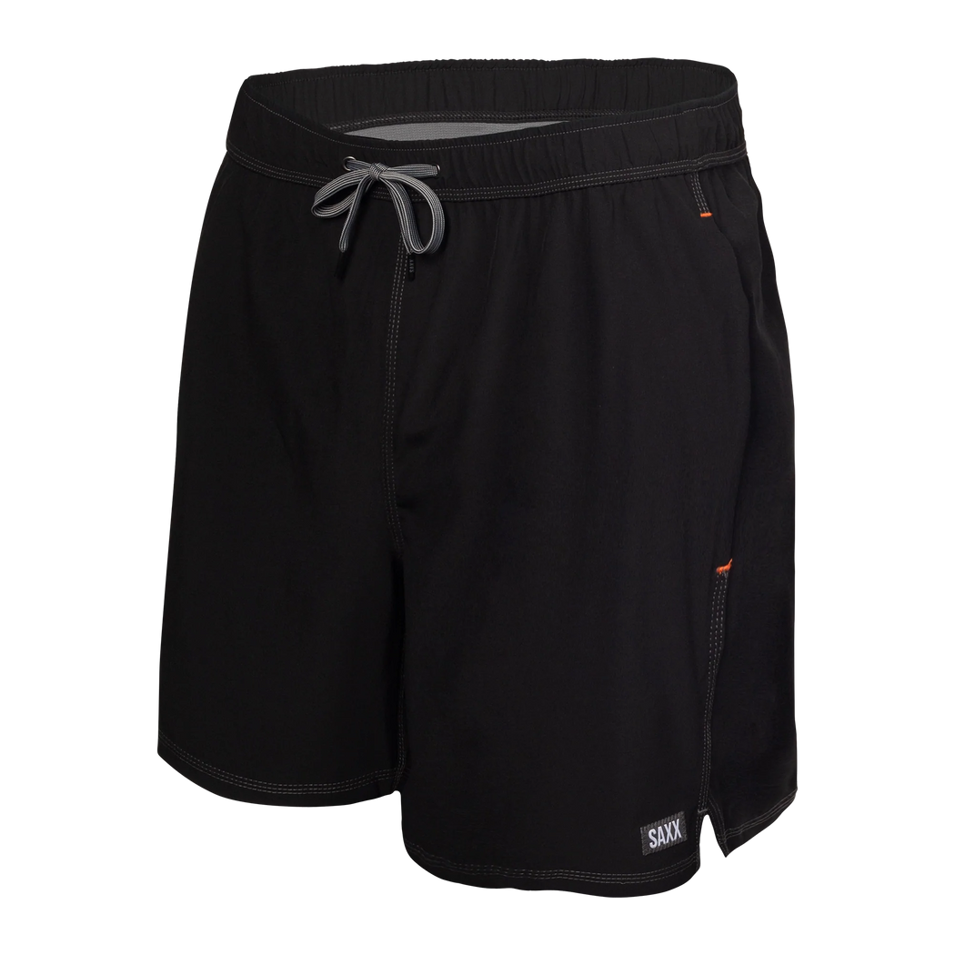 Saxx Oh Buoy Men’s Swim Shorts in Solid Black with 5-Inch Inseam and Elastic Waistband – Mondo Uomo