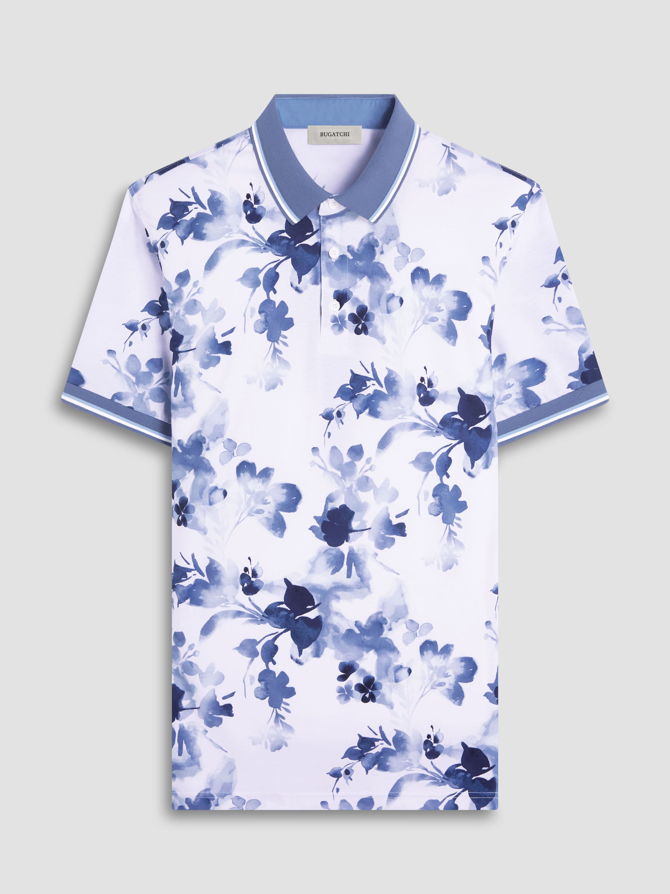S/S Bugatchi Three Button Polo For Men In Steel - Mondo Uomo
