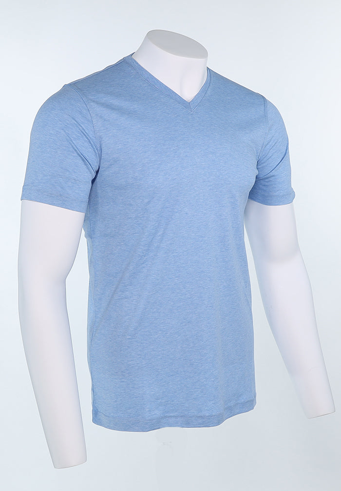 Raffi Aqua Cotton Noah V-Neck Tee in Water – view 4 #Color_Water