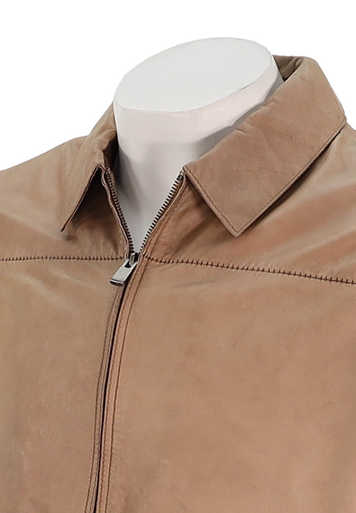 Marcello Sandstone Leather Jacket For Men In Sandstone Beige Close Up