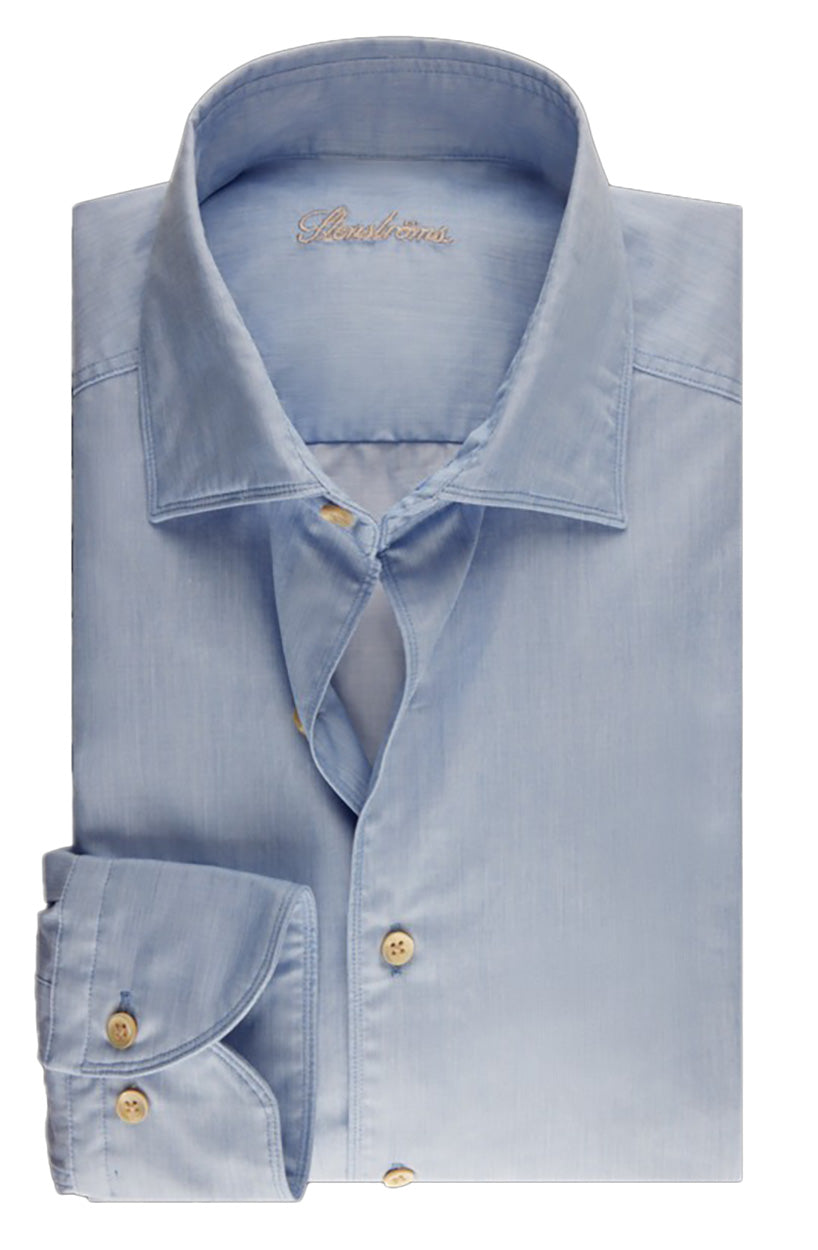 Stenstroms Men's Light Blue Casual Poplin Fitted Shirt with Moderate Cut Away Collar – Mondo Uomo