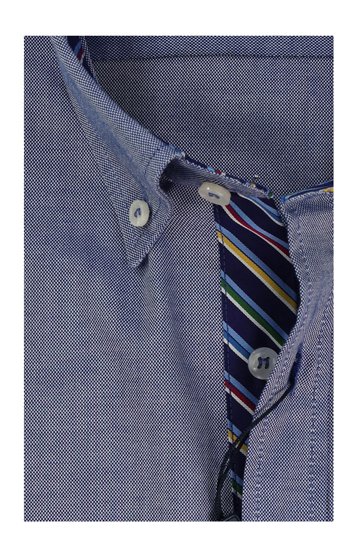 Paul & Shark Men’s Navy Cotton Piqué Shirt with Contrasting Stripe Trim Close Up 13313004JB-503