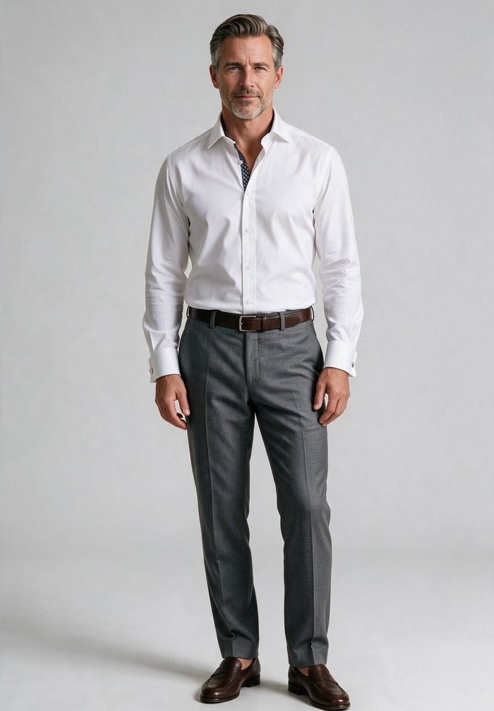 Cotton Oxford Shirt — worn with grey trousers