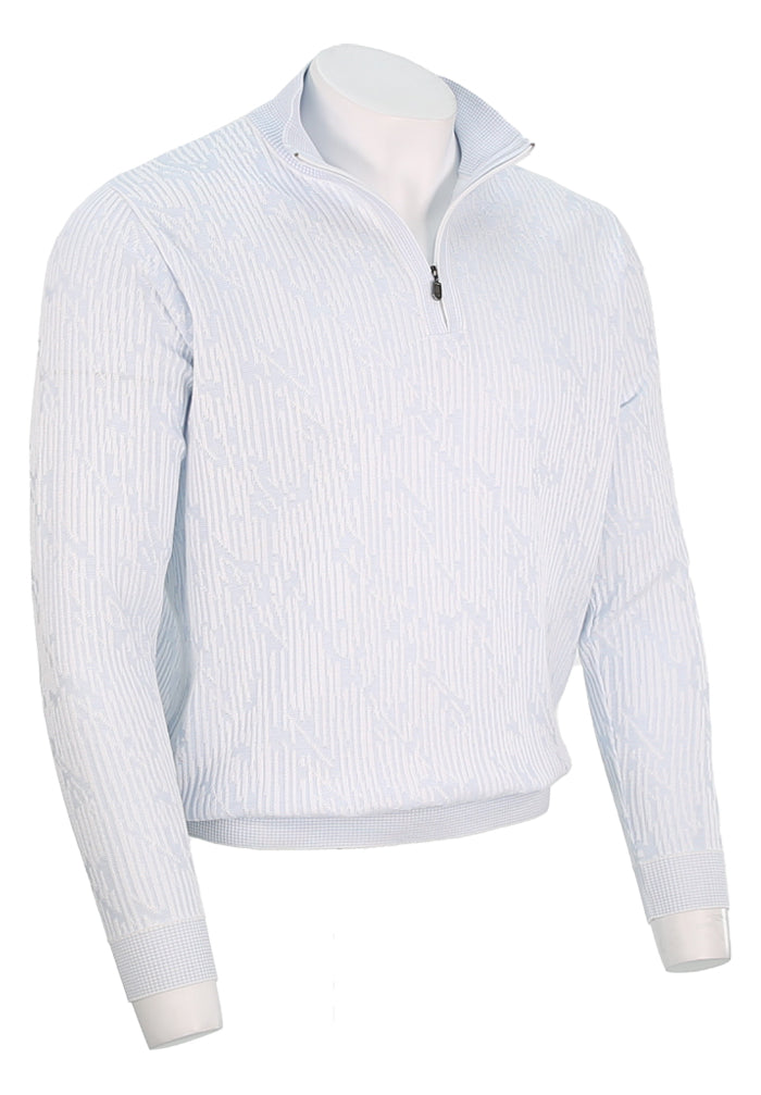 St. Croix Men's Abstract Rib Zip Mock Sweater In Powder Blue Angled View 4429