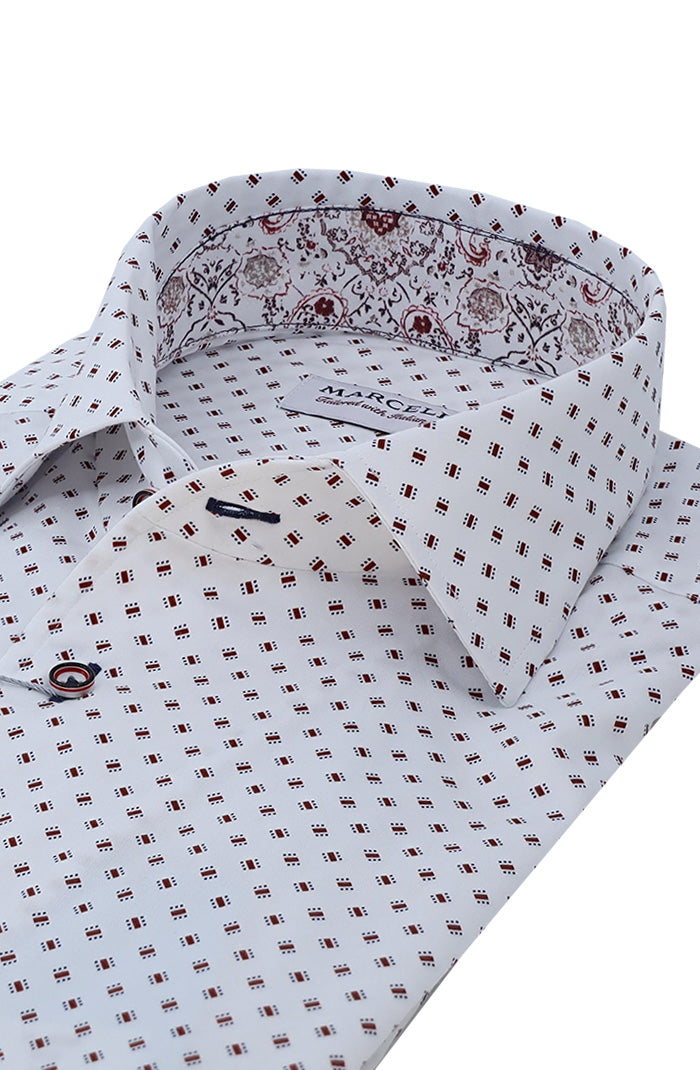 Marcello Men's Long Sleeve Shirt in Red Close Up W-960R