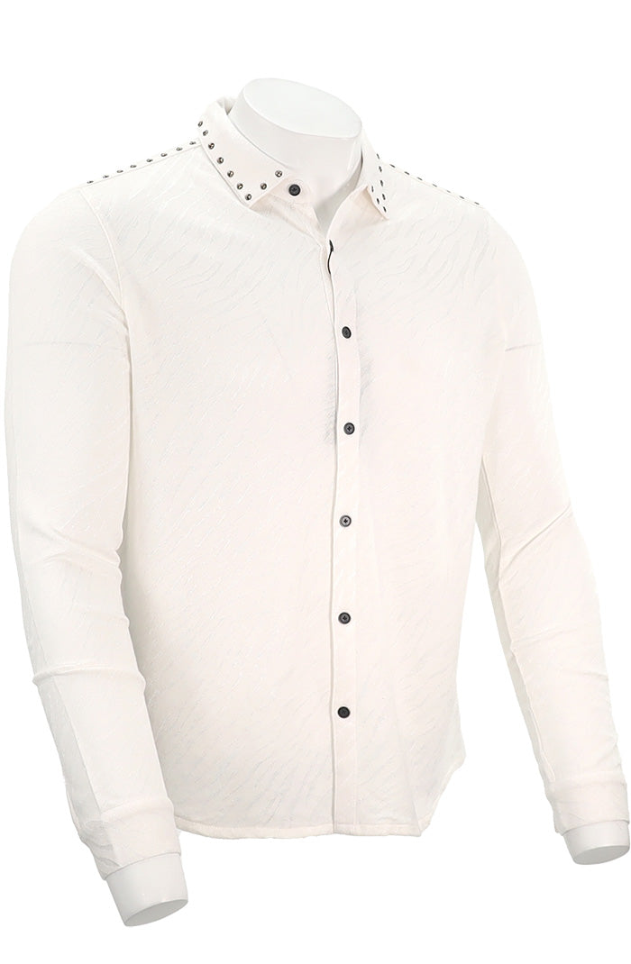 John Varvatos Men's Franz Long Sleeve with Studs In White Angled View K6773R24-CHD4B