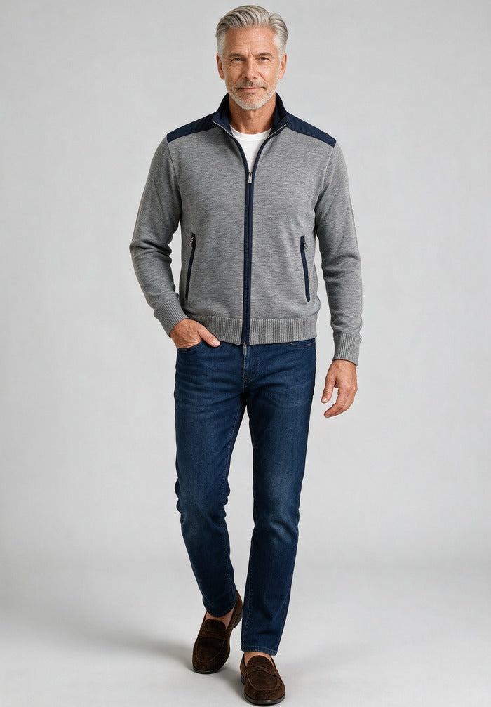 Paul & Shark Full Zip Sweater — worn with denim
