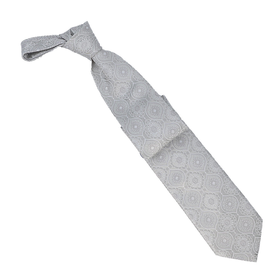 Italo Ferretti Men's Tie With Sophisticated Medallion Pattern in Soft Silver - Mono Uomo