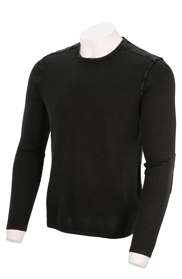 John Varvatos Walter L/S Crew Neck For Men In Black Angled View Mondo Uomo