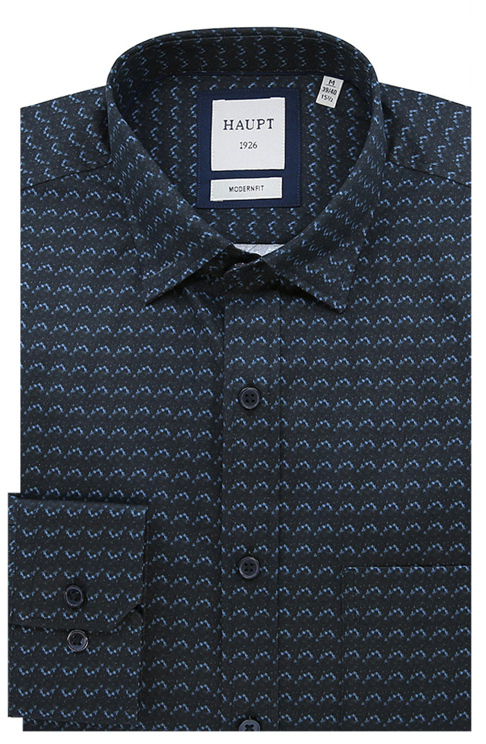 Haupt Men's Long Sleeve Shirt In Deep Navy and Light Blue - Mondo Uomo