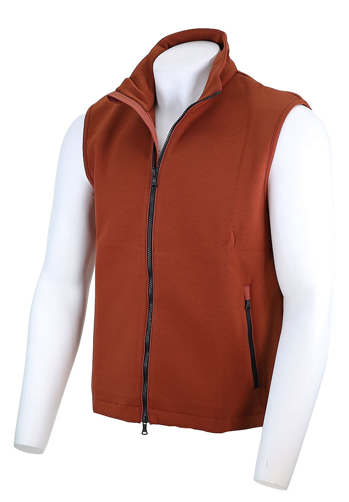 PAUL & SHARK Men’s Rust Performance Fleece Gilet with Typhoon Fabric Side View 14311841-974