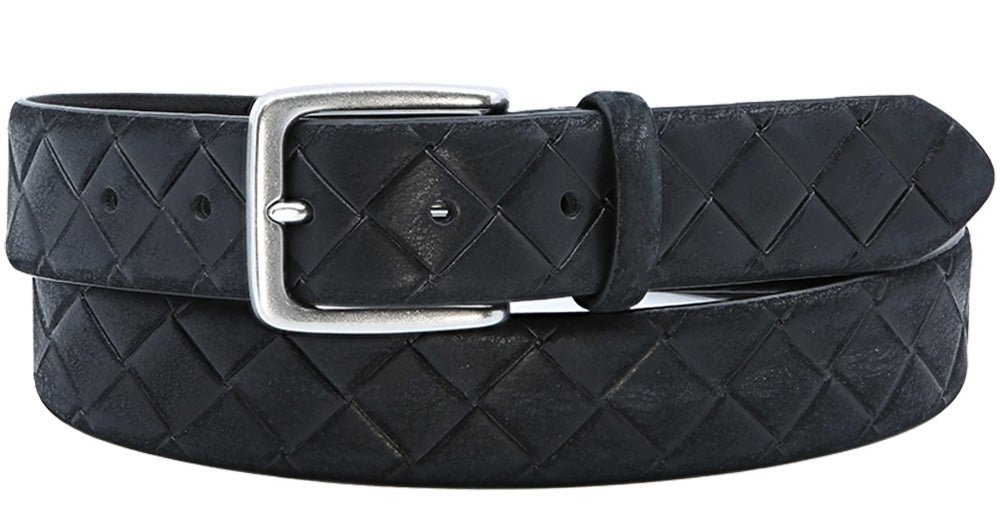 Alberto Men's Woven Leather Clark Belt In Black B8317 - Mondo Uomo