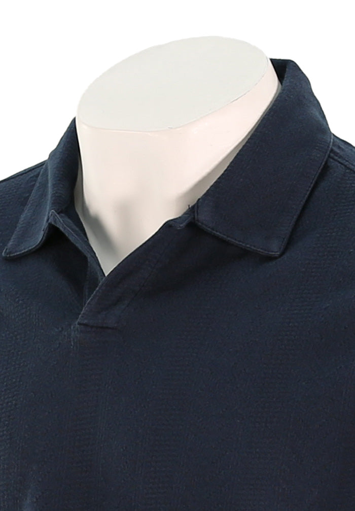 John Varvatos Men's Zion Short Sleeve Polo In Deep Blue Close Up View