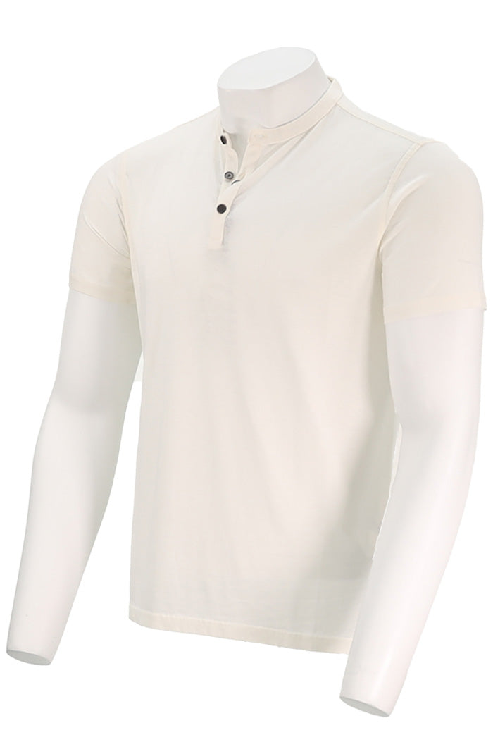 John Varvatos Duke Men’s White Short Sleeve Henley Shirt Side View Duke