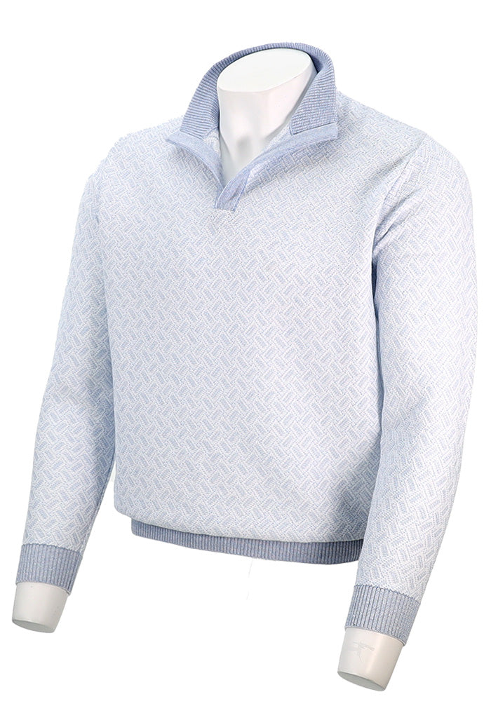 St. Croix Men's Crystal Linen Open Mock In Sky Blue Angled View - Mondo Uomo