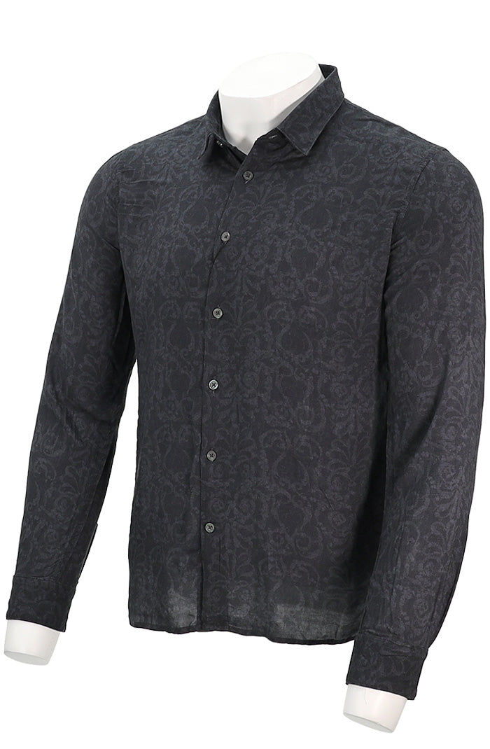 John Varvatos Ross Long Sleeve Shirt For Men In Black Angled View - Mondo Uomo