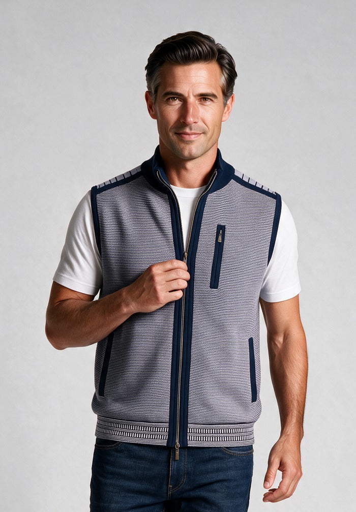 St. Croix Milano Rib Multi-Pocket Vest, Shade Purple – model detail