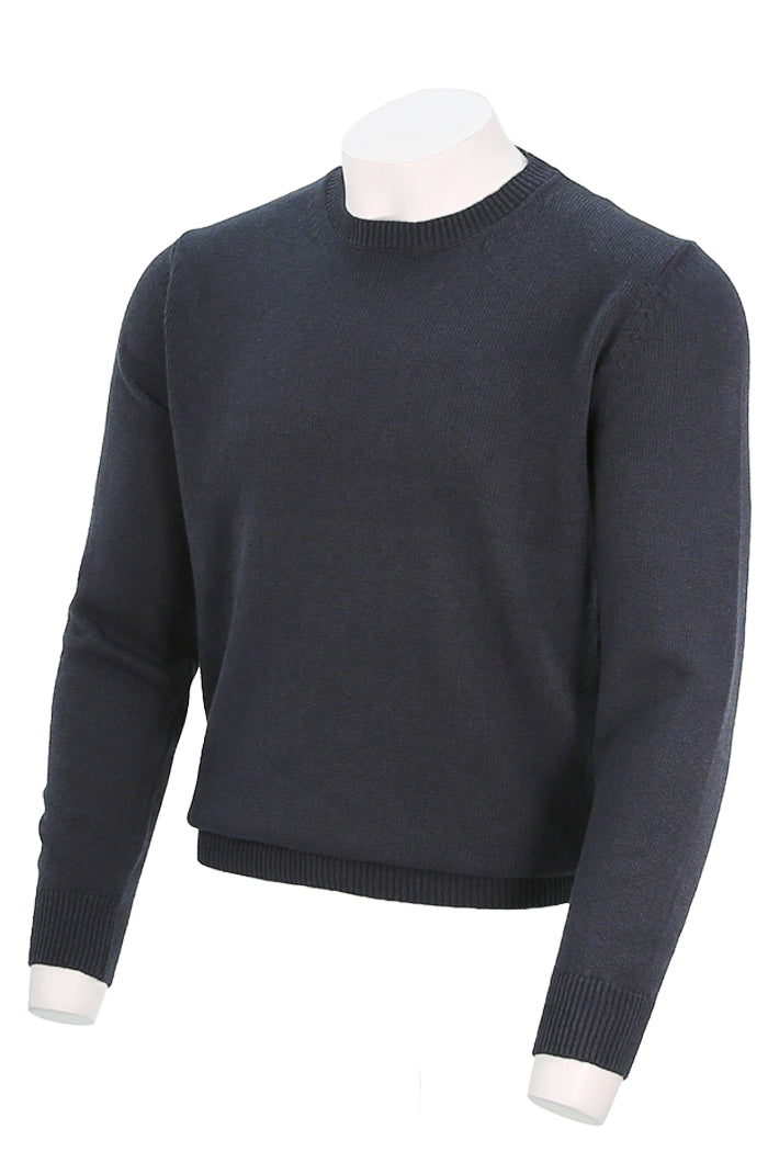 Corneliani Men's Long Sleeve Cashmere Sweater In Dark Navy Blue Angled View Mondo Uomo