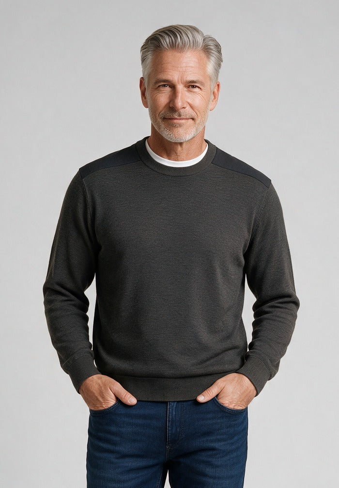 Paul & Shark Merino Extrafine Crewneck, Grey/Taupe — model detail