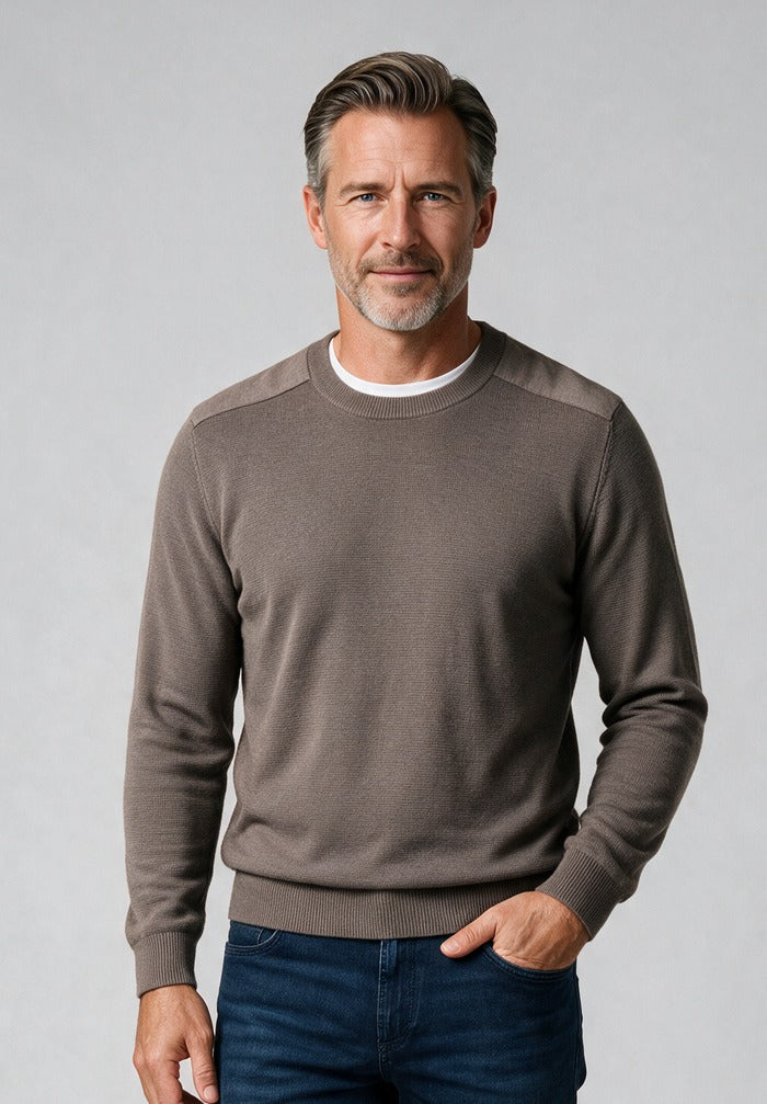 Paul & Shark Merino Extrafine Crewneck, Taupe/Espresso — model detail