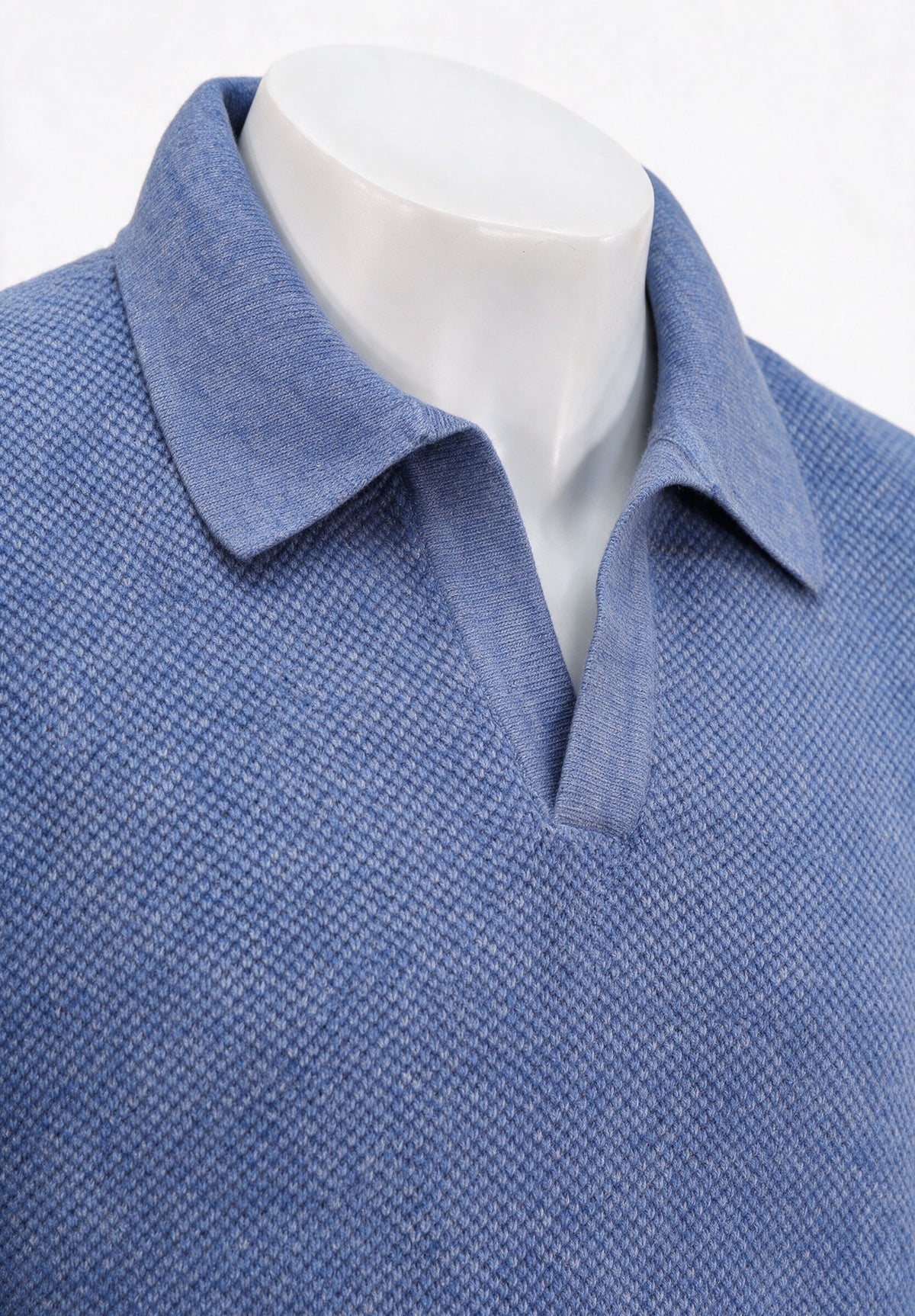 Paul & Shark Cashmere-Wool Open Collar Polo, Light Blue Melange — view 2