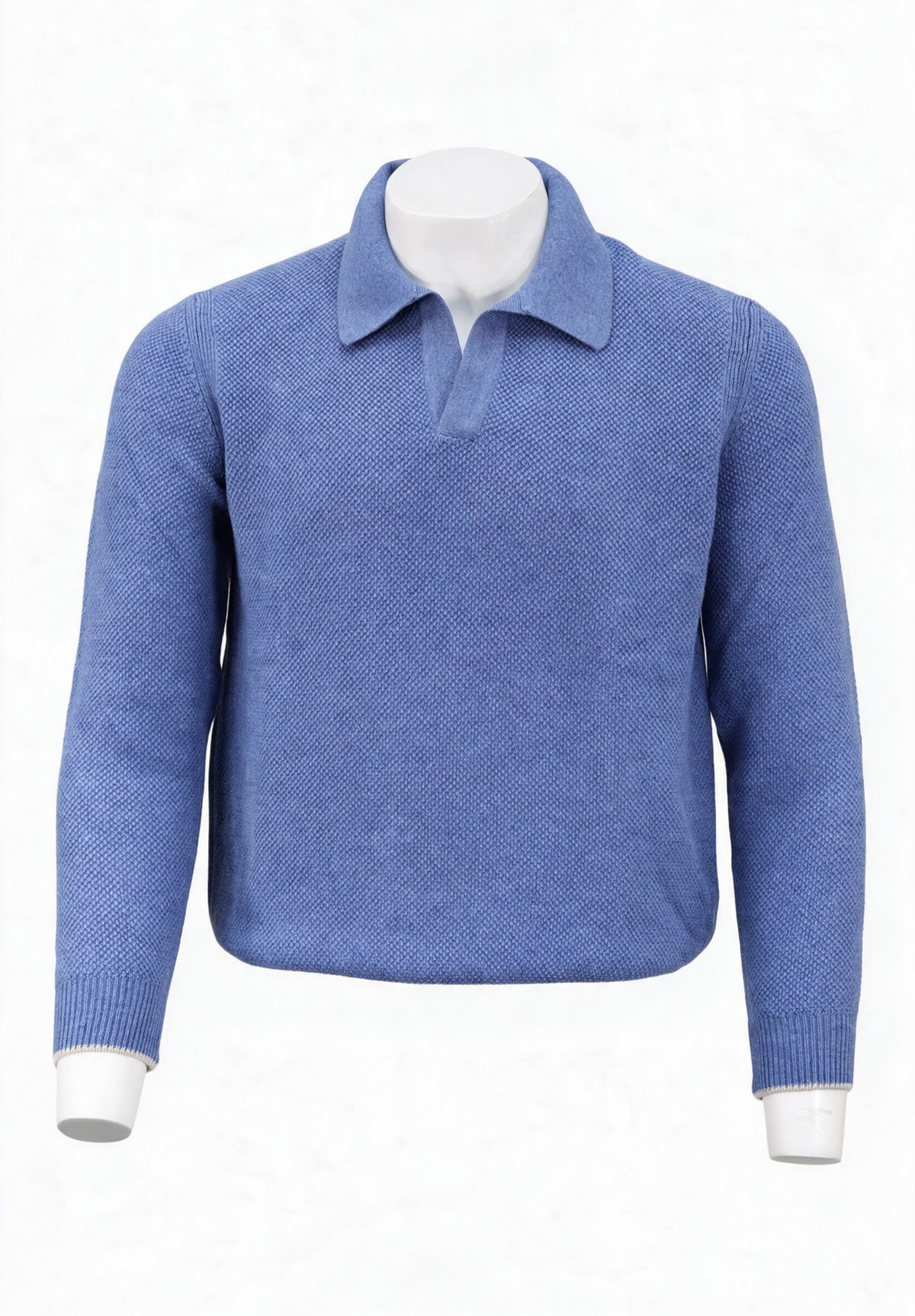 Paul & Shark Cashmere-Wool Open Collar Polo, Light Blue Melange | Mondo Uomo Naples FL