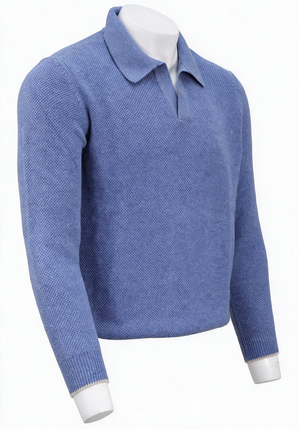 Paul & Shark Cashmere-Wool Open Collar Polo, Light Blue Melange — view 3