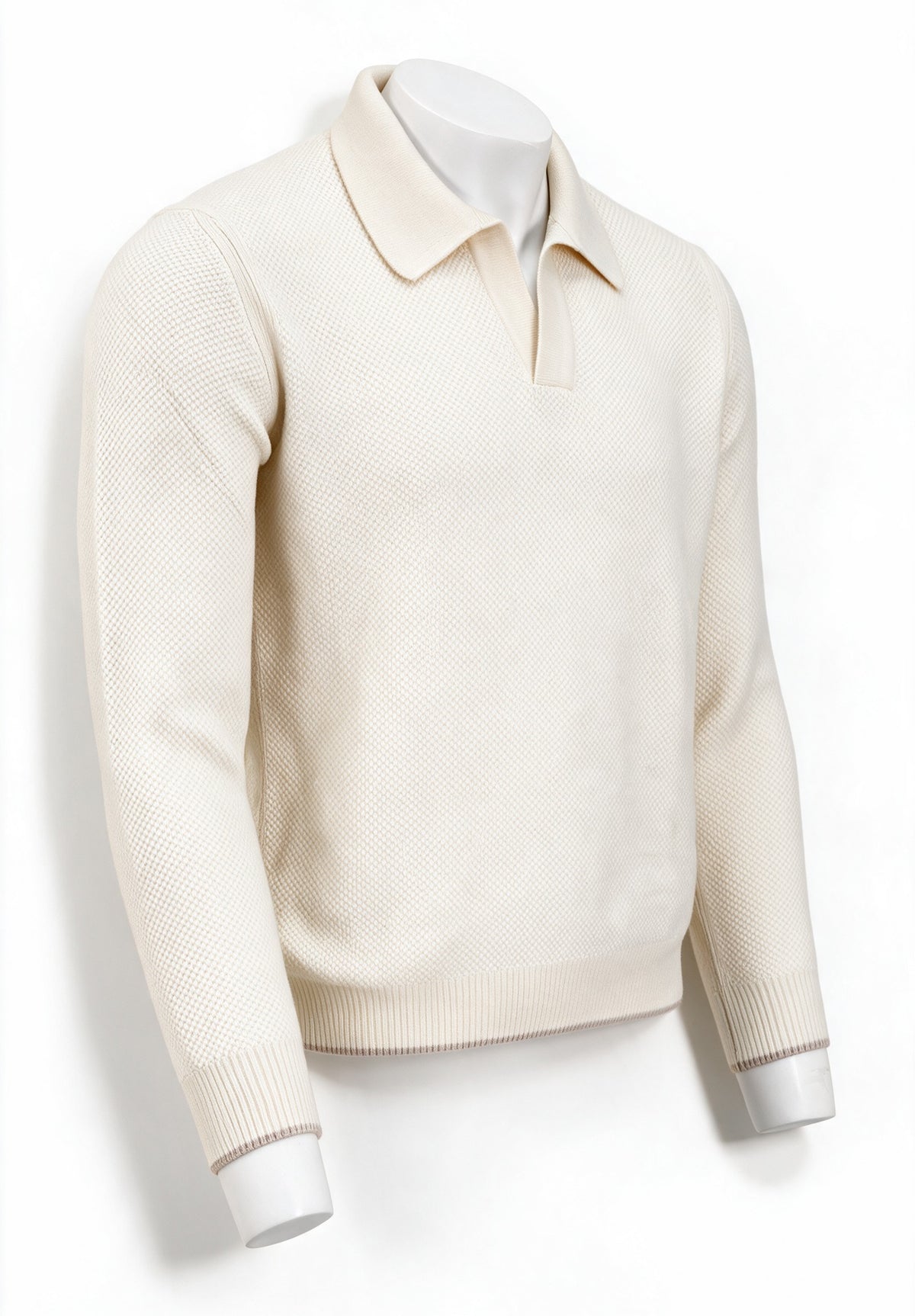 Paul & Shark Cashmere-Wool Open Collar Polo, Snow White — view 3