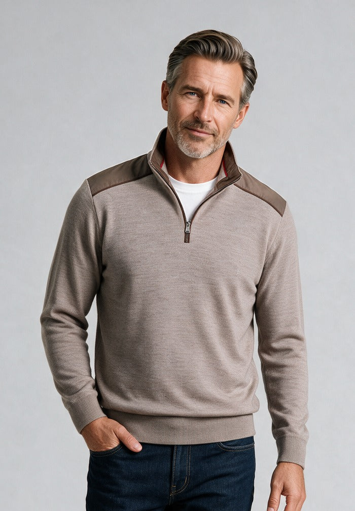 Paul & Shark Pure Wool Typhoon Platinum Half-Zip, Beige — model detail