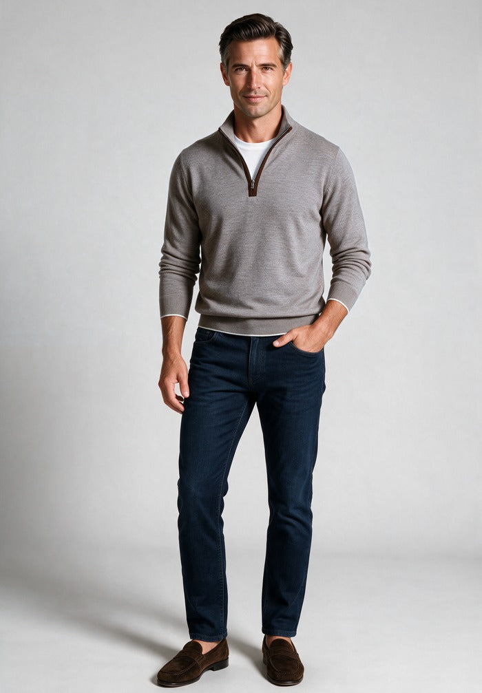 Paul & Shark Xsoft Wool Half-Zip, Beige — worn with denim