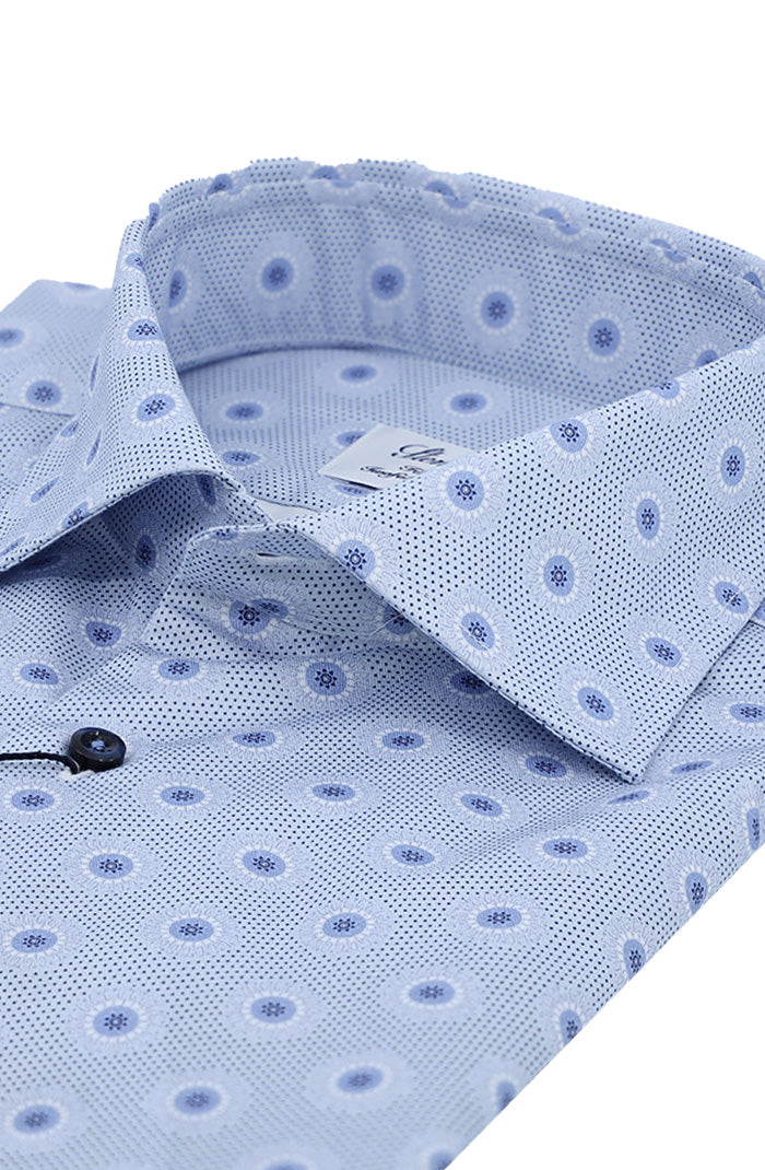 Stenstroms Men’s Light Blue Patterned Twill Shirt with Soft Fabric and Geometric Print Close Up 12751-8826