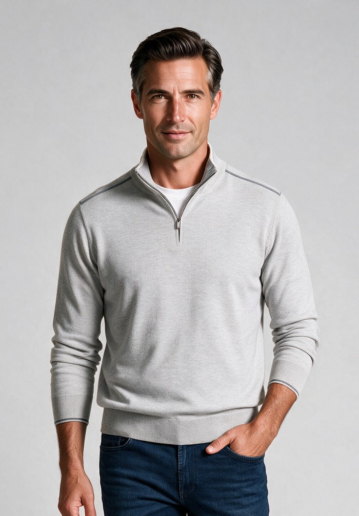 Paul & Shark Quarter Zip Sweater, Grey — model detail