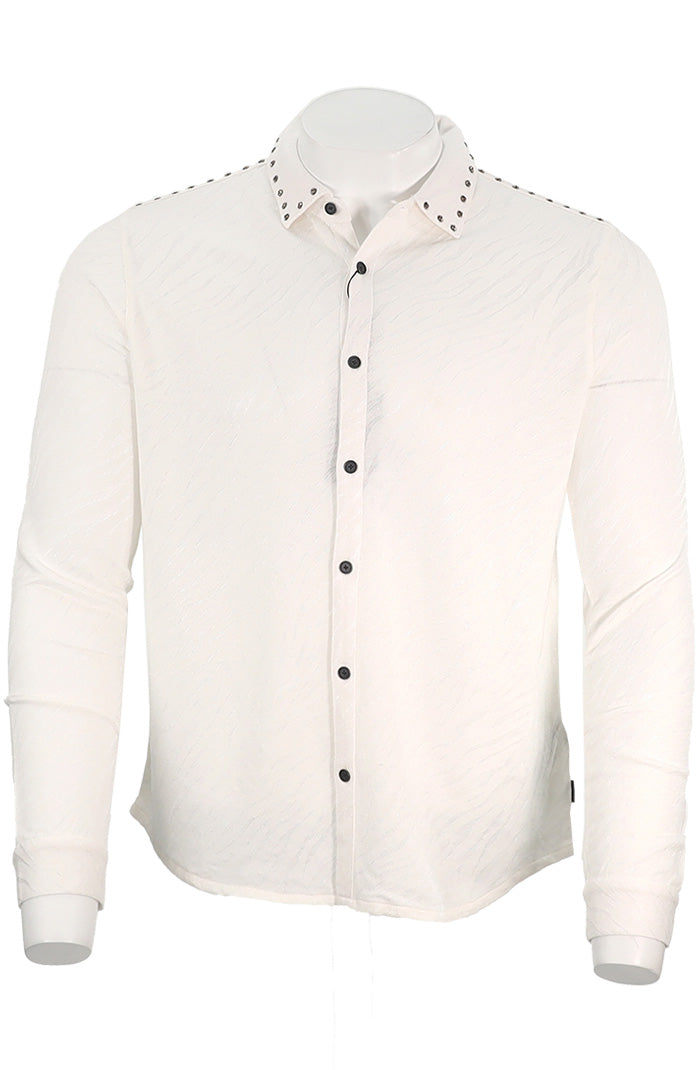 John Varvatos Men's Franz Long Sleeve with Studs In White - Mondo Uomo