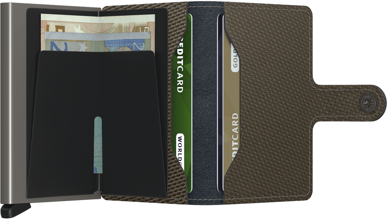 SECRID Men's Miniwallet Carbon In Khaki Open View - Mondo Uomo