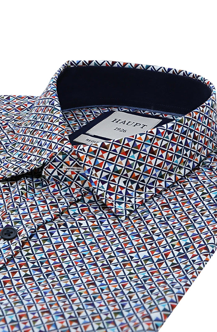 Haupt Long Sleeve Shirt For Men With A Mix of Vibrant Blue, Red, And Earthy Tones Close Up 9030-1374