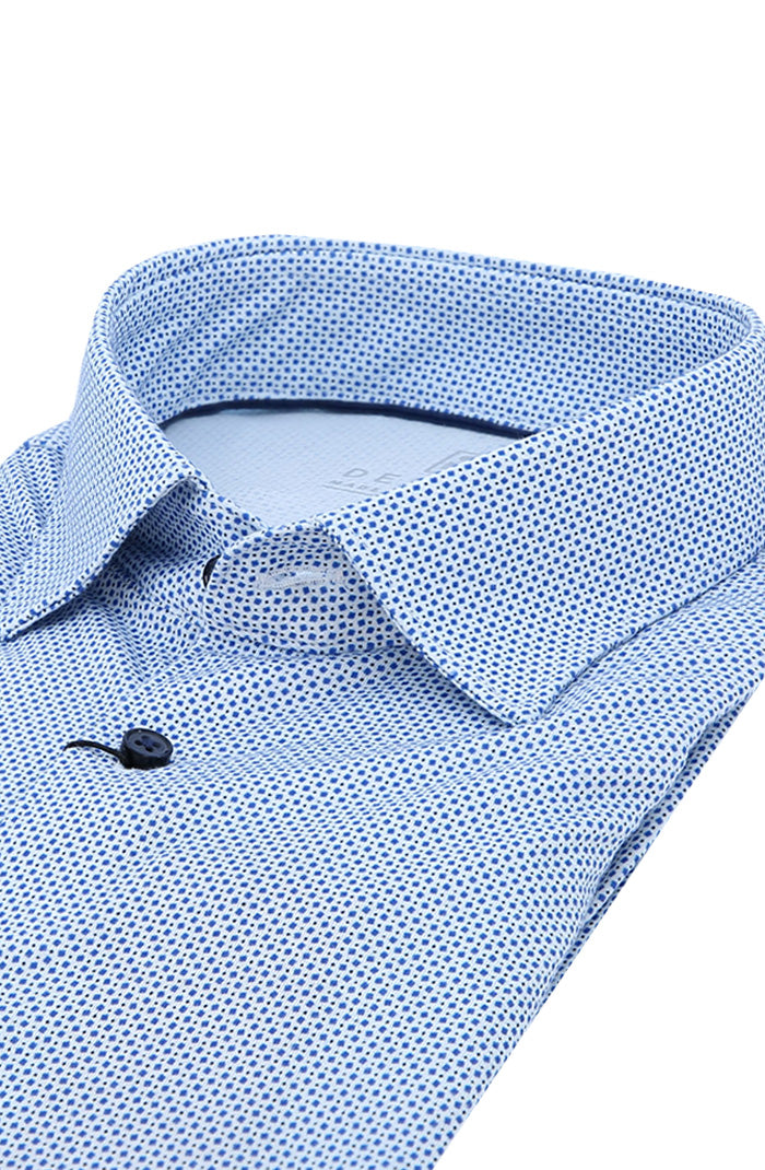 Desoto Men's Renaissance Long Sleeve In White with Blue Micro Print Close Up 810-28-3