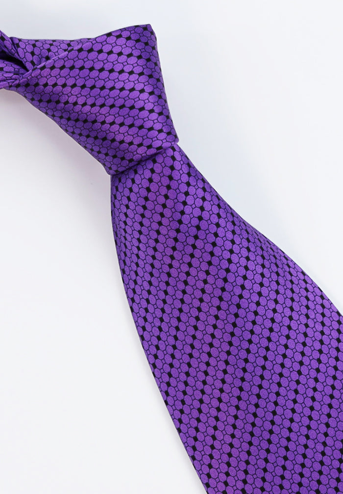 Italo Ferretti Handmade Silk Tie in Purple with Subtle Black Geometric Pattern, Made in Italy