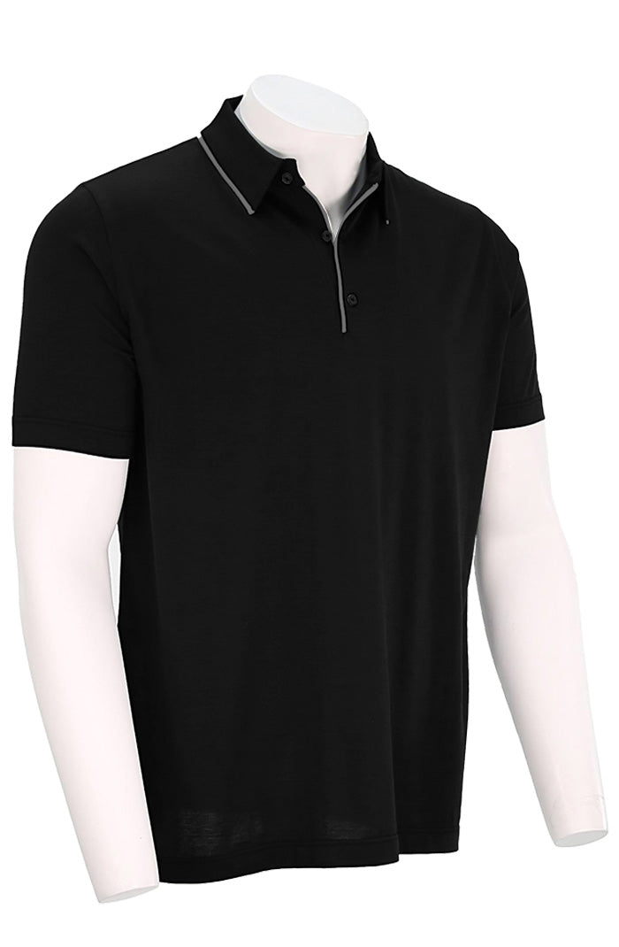 St. Croix Men's Short Sleeve Silk Cotton Polo w/ Placket Tipping In Black Angled View 3973