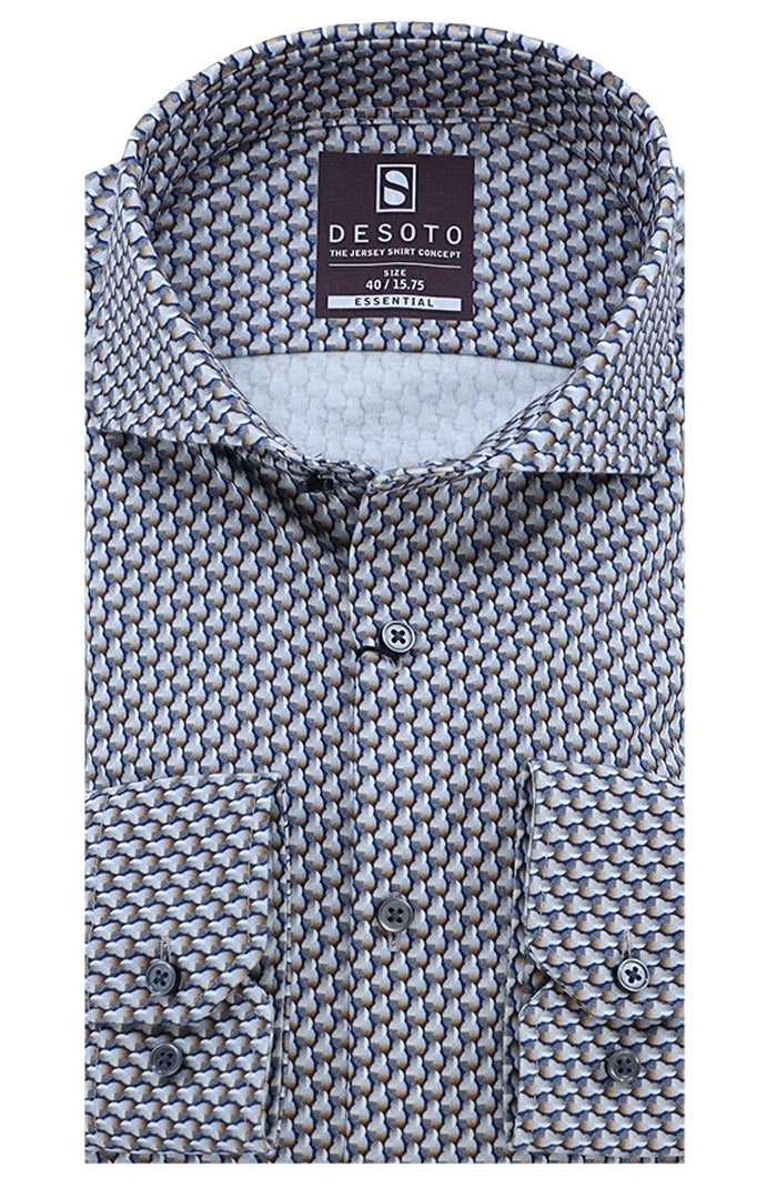 Desoto Jersey Concept Men’s Long Sleeve Shirt in Blue Moon Cotton – Mondo Uomo