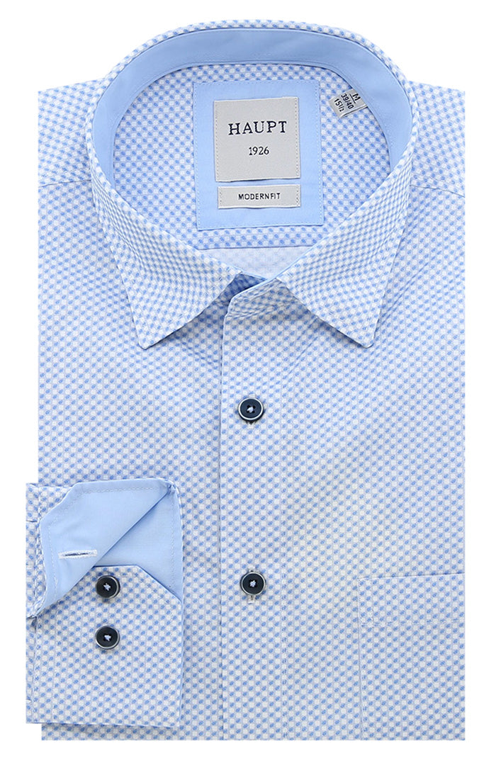Haupt  Men’s Blue Micro Gingham Long Sleeve Shirt – Mondo Uomo Fine Menswear