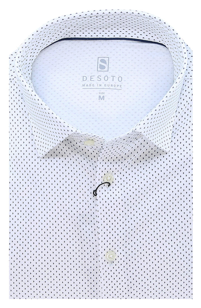 Desoto Men's Renaissance Long Sleeve In White with Navy Micro Print - Mondo Uomo