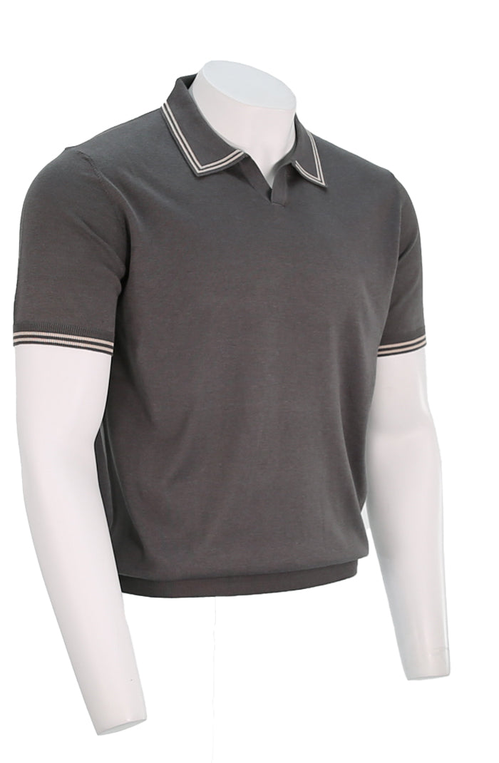 Corneliani Men's Tipped Collar Knit Polo In Charcoal Angled View 2525162