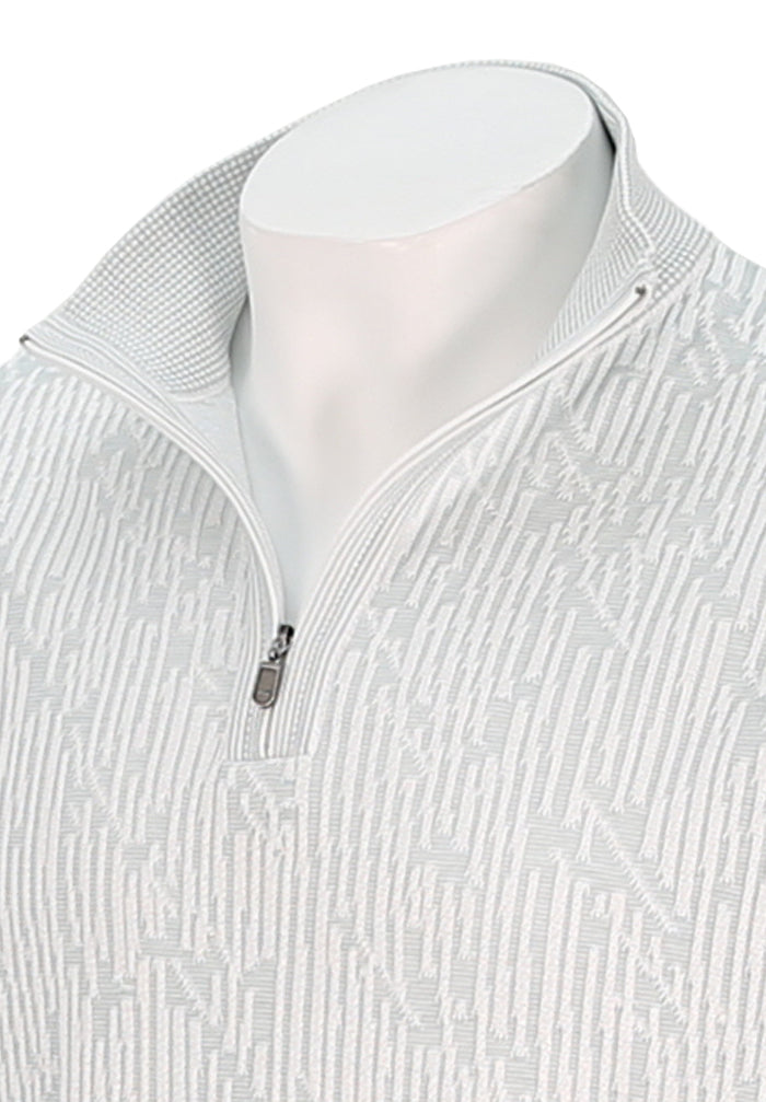 St. Croix Men's Abstract Rib Zip Mock Sweater In Sorbet Green Close Up