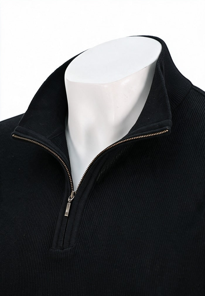 St. Croix Long Sleeve Zip Mock, Black – zip collar and fine rib detail